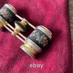 Antique Stunning Pair Of Opera Glasses needlepoint sign France