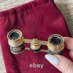 Antique Stunning Pair Of Opera Glasses needlepoint sign France
