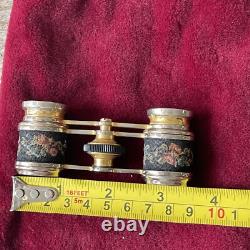 Antique Stunning Pair Of Opera Glasses needlepoint sign France