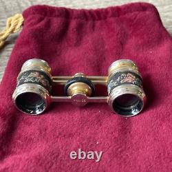 Antique Stunning Pair Of Opera Glasses needlepoint sign France