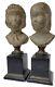 Antique Terracotta Italian Pierra Pair Boy & Girl Signed Sculpture Bust Statue