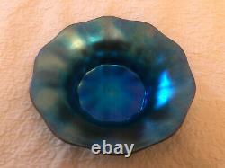 Antique Tiffany Favrile Blue Art Glass Pair of Bowls