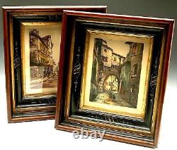 Antique Victorian Deep Well Picture Frames Signed Etchings Beautiful Pair