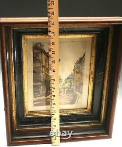 Antique Victorian Deep Well Picture Frames Signed Etchings Beautiful Pair