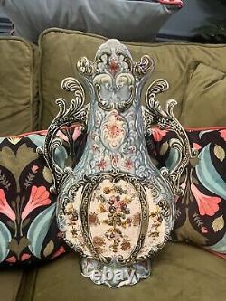 Antique Victorian Majolica Vases Matched Pair Ornate Collectors Signed Rare