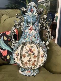 Antique Victorian Majolica Vases Matched Pair Ornate Collectors Signed Rare