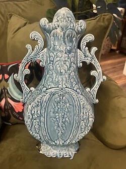 Antique Victorian Majolica Vases Matched Pair Ornate Collectors Signed Rare