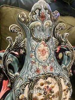 Antique Victorian Majolica Vases Matched Pair Ornate Collectors Signed Rare