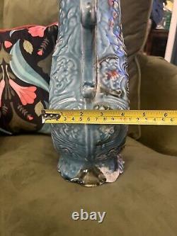 Antique Victorian Majolica Vases Matched Pair Ornate Collectors Signed Rare