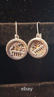 Antique Victorian Repousse Button Signed Sterling Silve Earring Pair