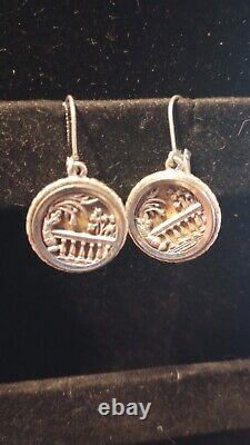 Antique Victorian Repousse Button Signed Sterling Silve Earring Pair