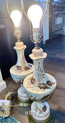 Antique Victorian Style Hand Painted Pair of Tall Enchanting Table Lamps SIGNED