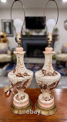 Antique Victorian Style Hand Painted Pair of Tall Enchanting Table Lamps SIGNED