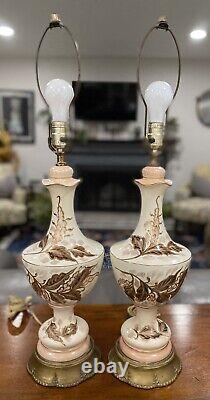 Antique Victorian Style Hand Painted Pair of Tall Enchanting Table Lamps SIGNED