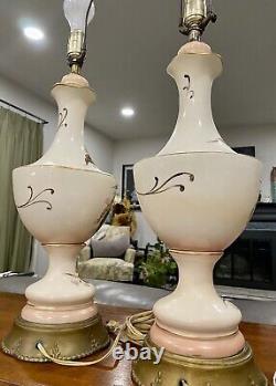 Antique Victorian Style Hand Painted Pair of Tall Enchanting Table Lamps SIGNED