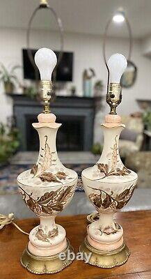 Antique Victorian Style Hand Painted Pair of Tall Enchanting Table Lamps SIGNED