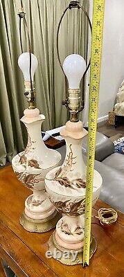 Antique Victorian Style Hand Painted Pair of Tall Enchanting Table Lamps SIGNED