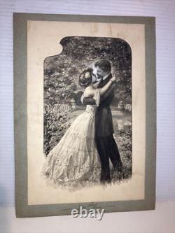 Antique Victorian Watercolor Illustration Kissing Couple woman Artist AG Thill
