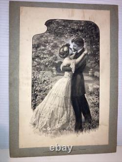 Antique Victorian Watercolor Illustration Kissing Couple woman Artist AG Thill