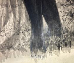 Antique Victorian Watercolor Illustration Kissing Couple woman Artist AG Thill
