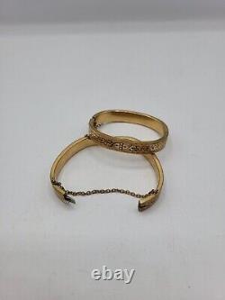 Antique Victorian pair of Gold Filled Hinged Bangle Bracelet Etched signed B&B