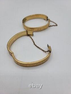 Antique Victorian pair of Gold Filled Hinged Bangle Bracelet Etched signed B&B
