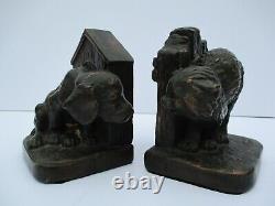 Antique Vintage Bookends Pair Doorstop Dog Puppy Kitty Cat 1920's Sculpture Old