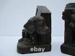 Antique Vintage Bookends Pair Doorstop Dog Puppy Kitty Cat 1920's Sculpture Old