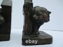 Antique Vintage Bookends Pair Doorstop Dog Puppy Kitty Cat 1920's Sculpture Old
