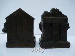 Antique Vintage Bookends Pair Doorstop Dog Puppy Kitty Cat 1920's Sculpture Old