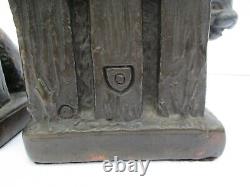 Antique Vintage Bookends Pair Doorstop Dog Puppy Kitty Cat 1920's Sculpture Old