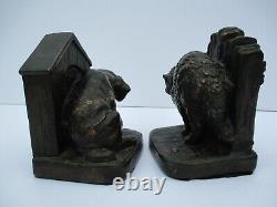 Antique Vintage Bookends Pair Doorstop Dog Puppy Kitty Cat 1920's Sculpture Old