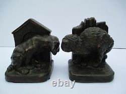 Antique Vintage Bookends Pair Doorstop Dog Puppy Kitty Cat 1920's Sculpture Old