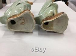 Antique Vintage Chinese Celadon Ducks Pair Impressed Seal Marks Signed