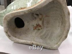 Antique Vintage Chinese Celadon Ducks Pair Impressed Seal Marks Signed