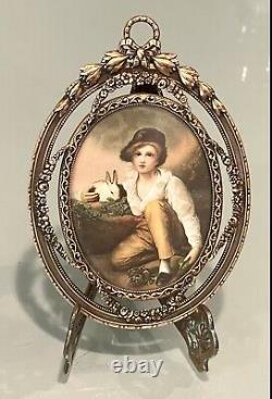 Antique Vintage England Boy Girl Miniature Portrait Paintings Gold Gilt Framed
