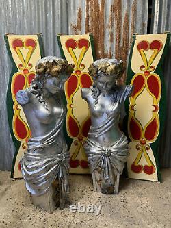 Antique Vintage Fairground Sign Panel Handpainted Large Rounding Board X 3 Pair