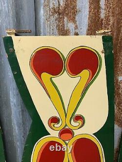 Antique Vintage Fairground Sign Panel Handpainted Large Rounding Board X 3 Pair