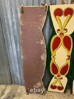 Antique Vintage Fairground Sign Panel Handpainted Large Rounding Board X 3 Pair