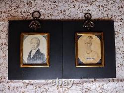 Antique Vintage Miniature Portrait Painting Pair Signed by W. B. Clarke