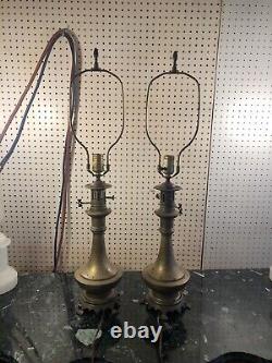 Antique Vintage Pair Bronze Brass Signed Edward Alden Hong Kong Table Lamps