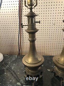 Antique Vintage Pair Bronze Brass Signed Edward Alden Hong Kong Table Lamps