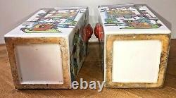 Antique/ Vintage Pair Of Chinese Hand Painted Enameled Vases Signed 18 each