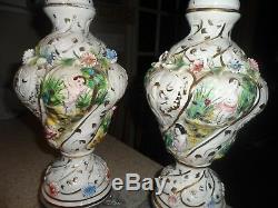 Antique/Vintage Pair of Porcelain Capodimonte Table Lamps 24'' Tall Signed lamps