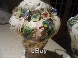 Antique/Vintage Pair of Porcelain Capodimonte Table Lamps 24'' Tall Signed lamps