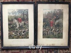 Antique Vintage Print Etching Pair A C Havell Hunting Fox Sporting 1889 London