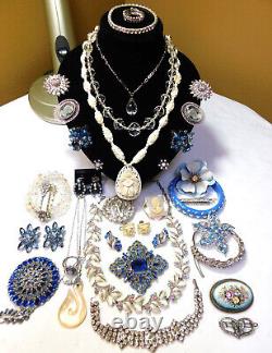 Antique & Vintage Rhinestone Celluloid Jewelry Lot All Wearable Some Signed