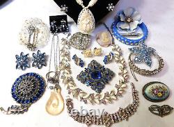 Antique & Vintage Rhinestone Celluloid Jewelry Lot All Wearable Some Signed