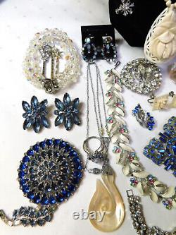 Antique & Vintage Rhinestone Celluloid Jewelry Lot All Wearable Some Signed