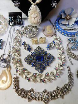 Antique & Vintage Rhinestone Celluloid Jewelry Lot All Wearable Some Signed